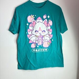 Kawaii Fox Milk Drink Graphic Tee kitsune Cotton Anime hot topic